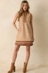 Once In A While Tan Faux Suede Mini Dress