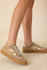 Keep a Steady Pace Tan Faux Leather & Suede Lace Up Sneakers