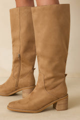 For Good Reason Tan Faux Suede Knee High Boots