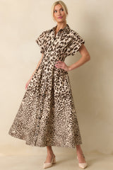 Wild About It Taupe Leopard Print Denim Pocketed Maxi Dress