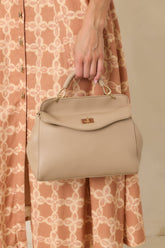 If You Insist Taupe Faux Leather Twist Lock Handbag