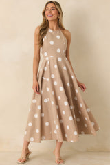Made For Twirling Taupe Polka Dot Halter Maxi Dress