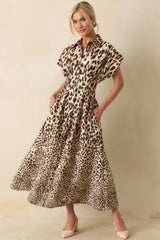 Wild About It Taupe Leopard Print Denim Pocketed Maxi Dress