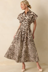 Wild About It Taupe Leopard Print Denim Pocketed Maxi Dress