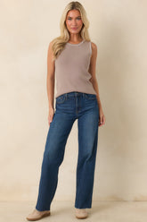 Found Her Rhythm Taupe Contrast Trim Knit Tank Top