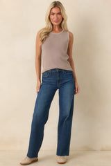 Found Her Rhythm Taupe Contrast Trim Knit Tank Top