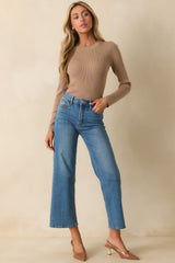 The Way It Used To Be Taupe Ribbed Knit Long Sleeve Sweater