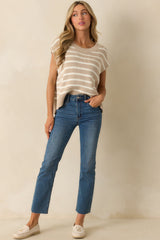 Daring Diva Taupe Stripe Oversized Sweater Vest