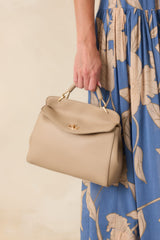 If You Insist Taupe Faux Leather Twist Lock Handbag