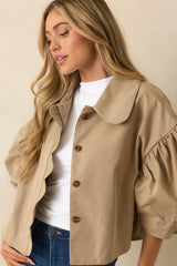 For the Frill of It Taupe Scalloped Puff Sleeve Jacket