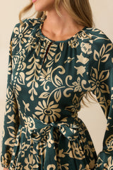 Nothing Has Changed Dark Teal Floral Print Pleated Maxi Dress