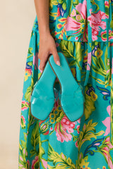 Clear the Way Teal Transparent Strap Slide Sandals
