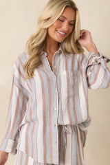 Z Supply The Perfect Beige & Green Stripe Button Up Top