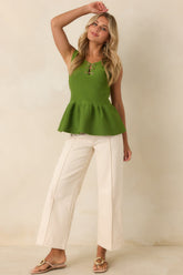 Keep Me Linked In Olive Green Knit Peplum Top