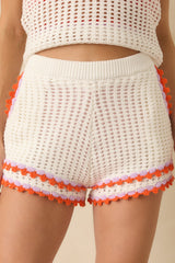 MINKPINK Cali White Cotton Crochet Knit Scallop Edge Shorts
