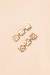 Three of a Kind Gold Textured Drop Earrings