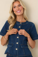 No Notes Needed Indigo Cotton Denim Button Front Top