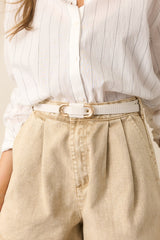 Keep It Together White Faux Leather Anchor Belt