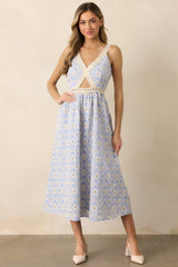 A Touch Of Grace Periwinkle Embroidered Cutout Midi Dress