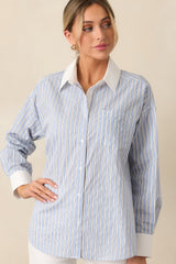 A Natural Leader Blue Stripe Cotton Oxford Button Up Top