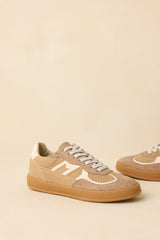 Keep a Steady Pace Tan Faux Leather & Suede Lace Up Sneakers