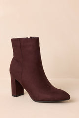 From Here On Dark Brown Faux Suede Block Heel Ankle Boots