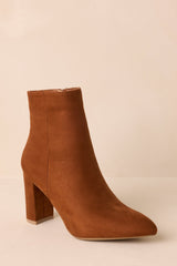 From Here On Cinnamon Brown Faux Suede Block Heel Ankle Boots