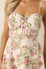 Dreaming of You Beige & Pink Floral Linen Blend Mini Dress