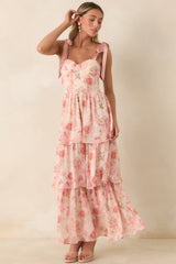 Written in Flowers Coral Pink Floral Tie Strap Maxi Dress