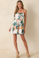 Already Booked It Ivory Multi Tropical Print Tiered Mini Dress