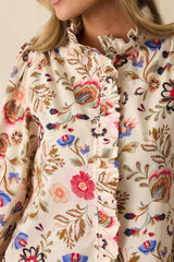 See Eye To Eye Ivory Multi Floral Cotton Button Up Top