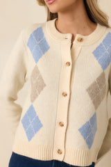 Goes Without Saying Natural Multi Knit Argyle Button Up Cardigan Sweater