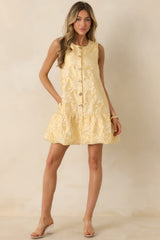 Something About Her Yellow Metallic Floral Jacquard Button Front Mini Dress