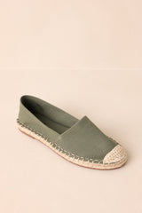 Not Just Pretty Green Canvas Close-Toed Espadrille Flats