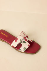 Picked Fresh for You Red Multi Cherry Print Slide Sandals