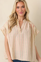 FRNCH Bonaia Butter Yellow Multi Stripe Cotton Blouse