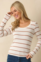 Always In Rotation Caramel Brown Stripe Long Sleeve Top