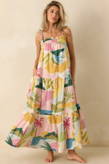 Paradisa Panacea Multi Tropical Lagoon Print Cotton Maxi Dress