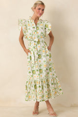 Somewhere Sunny Green Multi Cotton Ruffle Maxi Dress