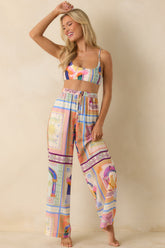 MINKPINK Elysia White Multi Tropical Tile Print Drawstring Pants