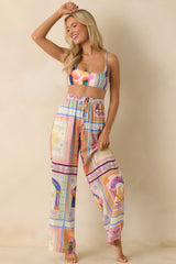 MINKPINK Elysia White Multi Tropical Tile Print Drawstring Pants