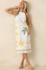 Paradisa Breakers White Multi Linen Blend Tropical Print Midi Dress
