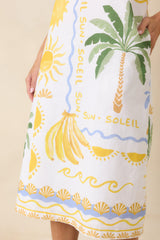 Paradisa Breakers White Multi Linen Blend Tropical Print Midi Dress