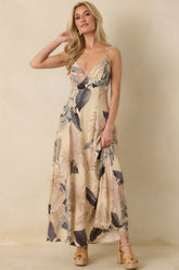 Say It Again Beige Multi Tropical Tie-Back Maxi Dress