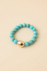 Always a Soft Spot Turquoise Beaded Gold Accent Stretch Bracelet