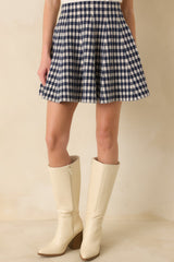 Prepped For Anything Navy Blue Gingham Knit Mini Skirt