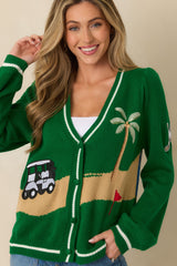 Hole In One Green Knit Button Front Golf Cardigan