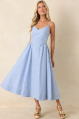 Weekend on the Coast Blue Stripe Sleeveless Midi Dress