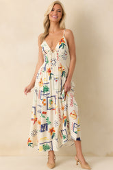 In The Back Of My Mind Ivory Patchwork Print Rayon Maxi Dress
