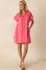 Palm Beach Bound Pink & Orange Cotton Floral Mini Dress